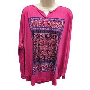 Lucky brand fuschia Persian carpet boho sz 3XL womens peasant lightweight blouse